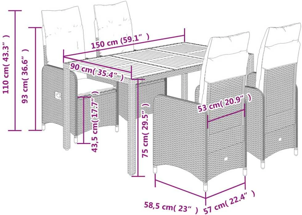Lauko baldų komplektas Bistro komplektas su pagalvėlėmis, 5 dalių, smėlio, poliratanas