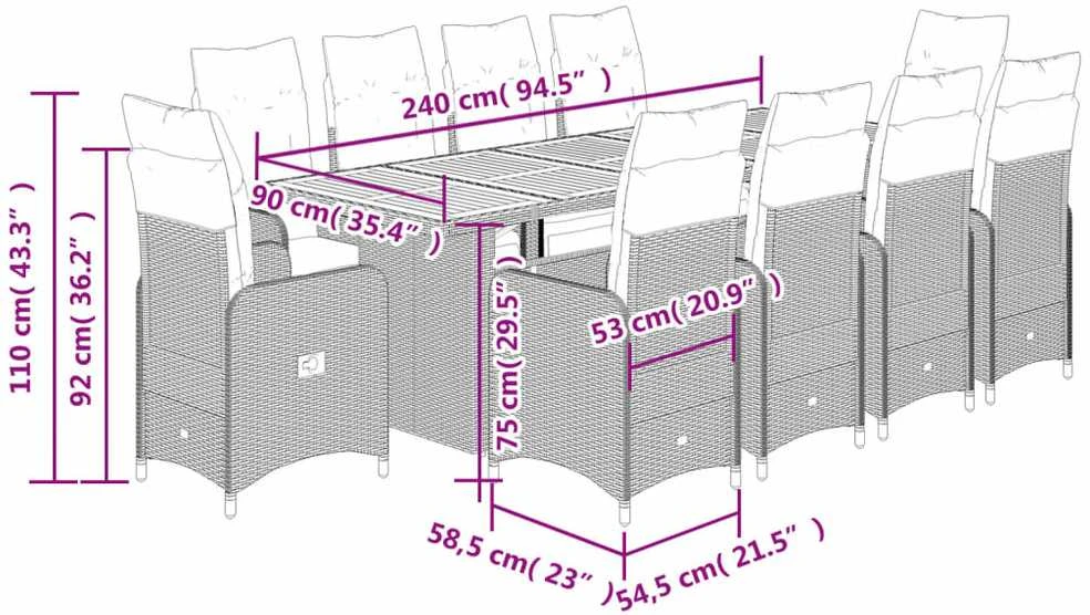 Bistro komplektas su pagalvėmis, 11 dalių, juodas, poliratanas