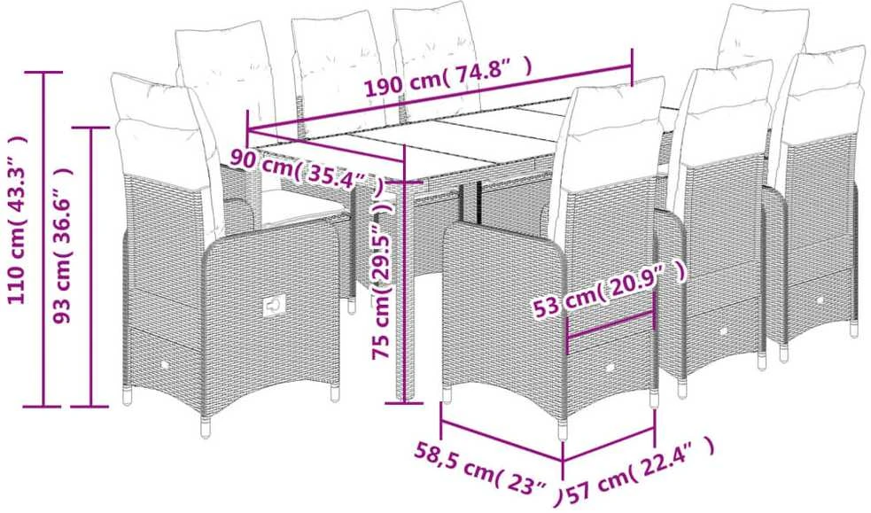 Bistro komplektas su pagalvėlėmis, 9 dalių, smėlio, poliratanas