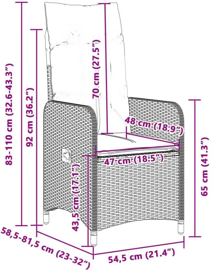 Lauko baldų komplektas Bistro komplektas su pagalvėlėmis, 9 dalių, pilkas, poliratanas