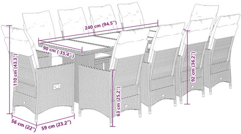 Lauko baldų komplektas Bistro komplektas su pagalvėmis, 11 dalių, smėlio, poliratanas
