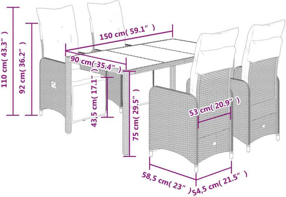 Bistro komplektas su pagalvėlėmis, 5 dalių, rudas, poliratanas
