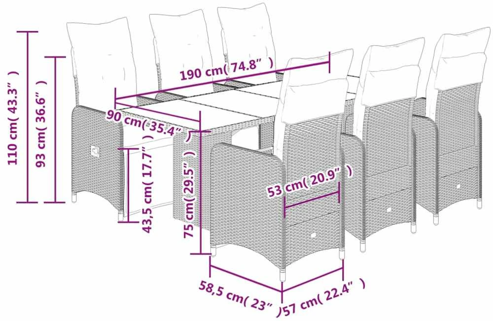 Bistro komplektas su pagalvėlėmis, 7 dalių, rudas, poliratanas