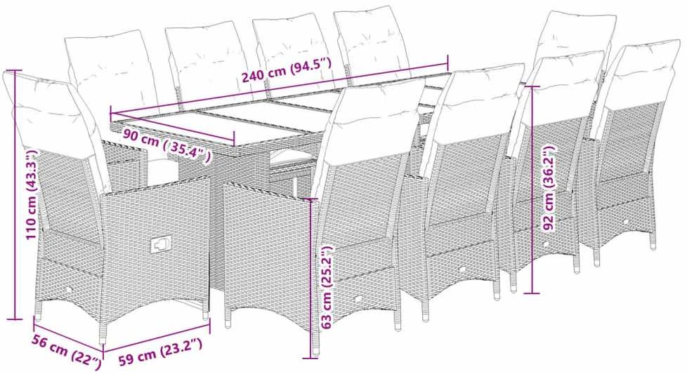 Lauko baldų komplektas Bistro komplektas su pagalvėmis, 11 dalių, smėlio, poliratanas