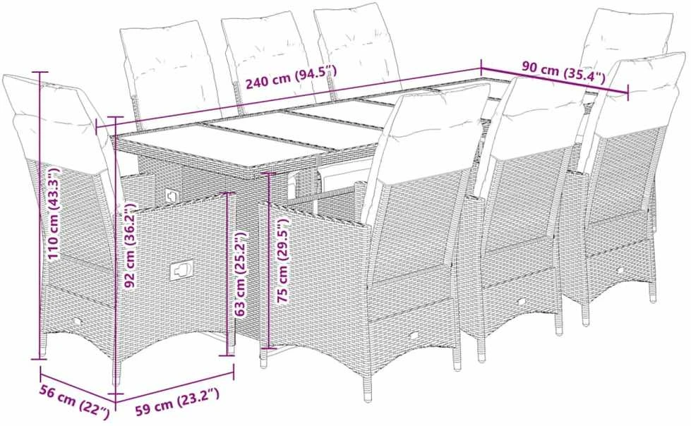 Bistro komplektas su pagalvėlėmis, 9 dalių, smėlio, poliratanas