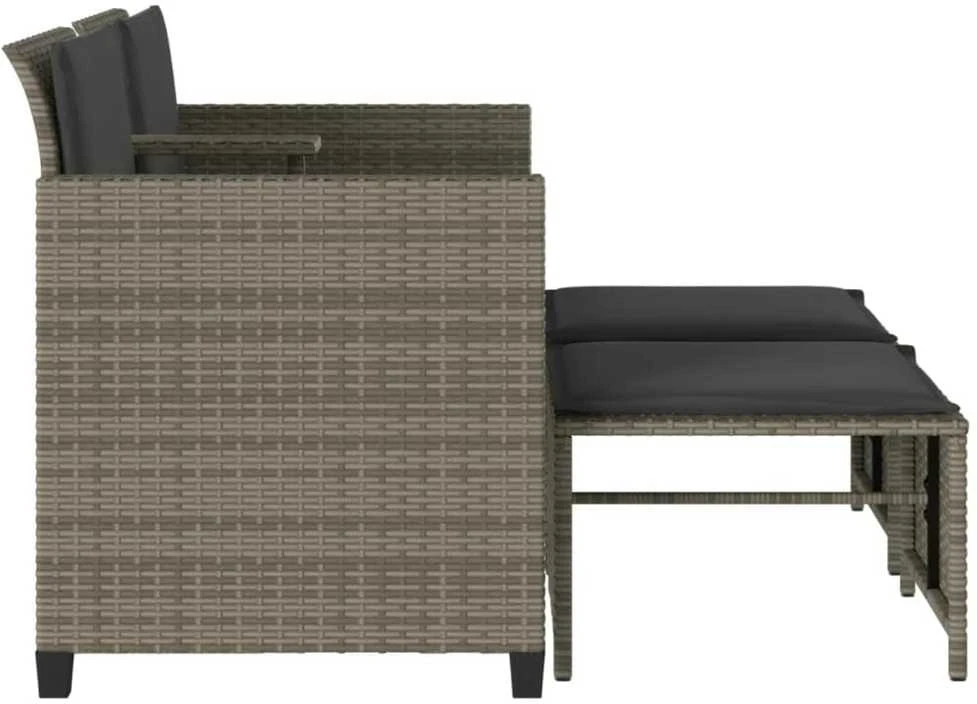 Dvivietė sodo sofa su staliuku/taburetėmis, pilka, poliratanas