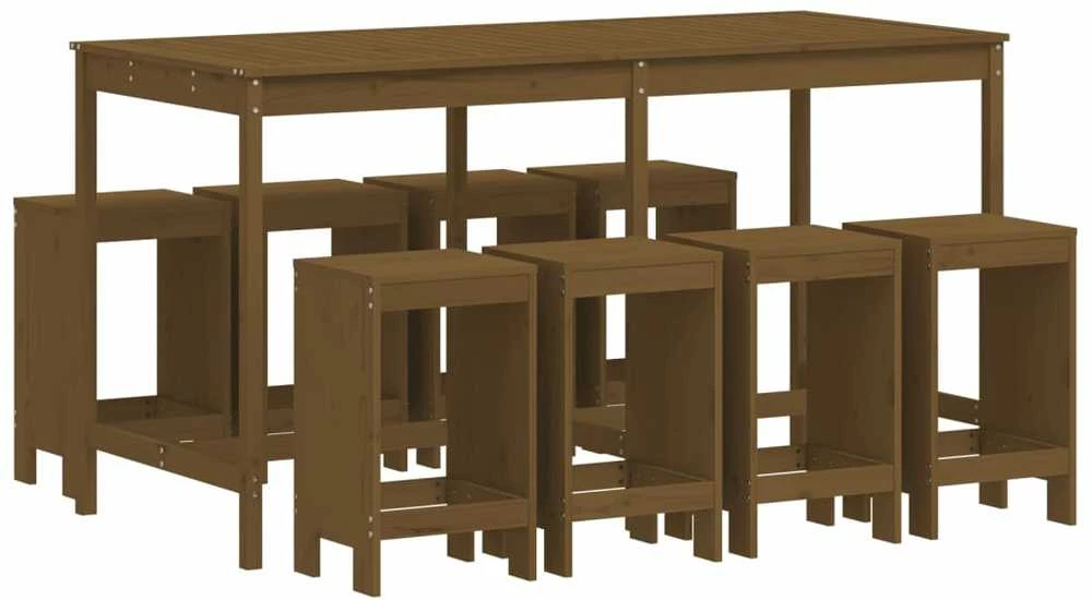 Lauko baldų komplektas Sodo baro baldų komplektas, 9 dalių, medaus rudas, pušis
