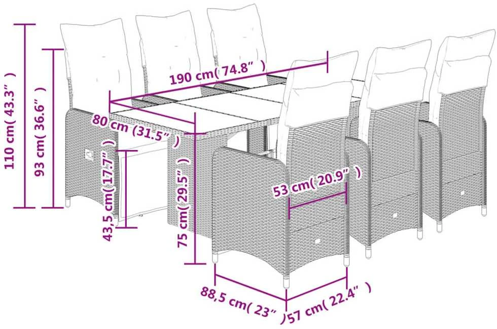 Lauko baldų komplektas Sodo bistro komplektas su pagalvėmis, 7 dalių, juodas, ratanas