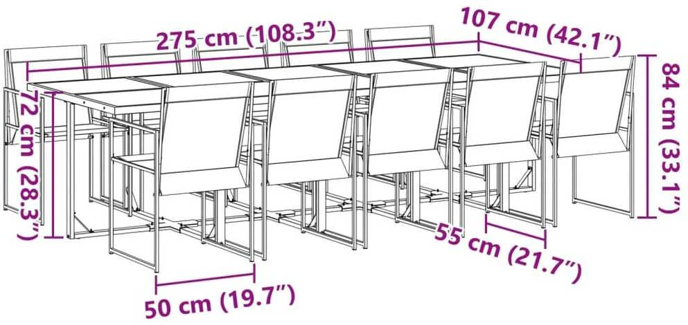 Lauko baldų komplektas Sodo komplektas, 11 dalių, juodas, tekstilenas
