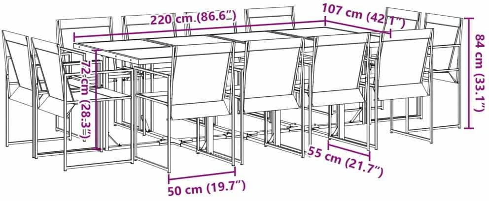 Lauko baldų komplektas Sodo komplektas, 13 dalių, juodas, tekstilenas