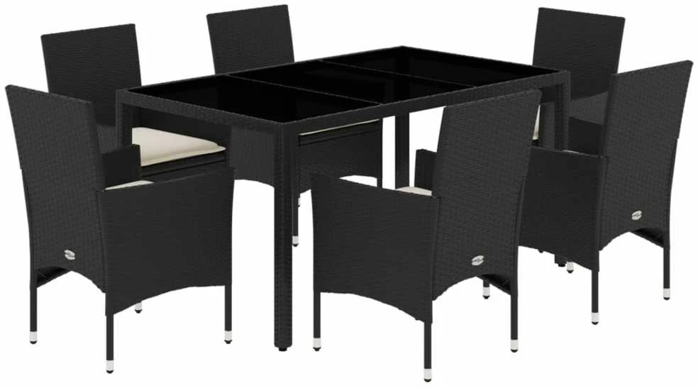 Lauko baldų komplektas Sodo komplektas, 7 dalių, juodas, poliratanas ir akacija