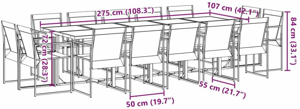 Lauko baldų komplektas Sodo komplektas, 15 dalių, juodas, tekstilenas