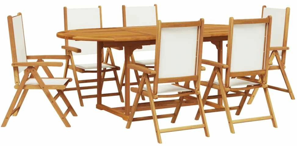 Lauko baldų komplektas Sodo komplektas, 7 dalių, kreminė/balta, audinys ir mediena