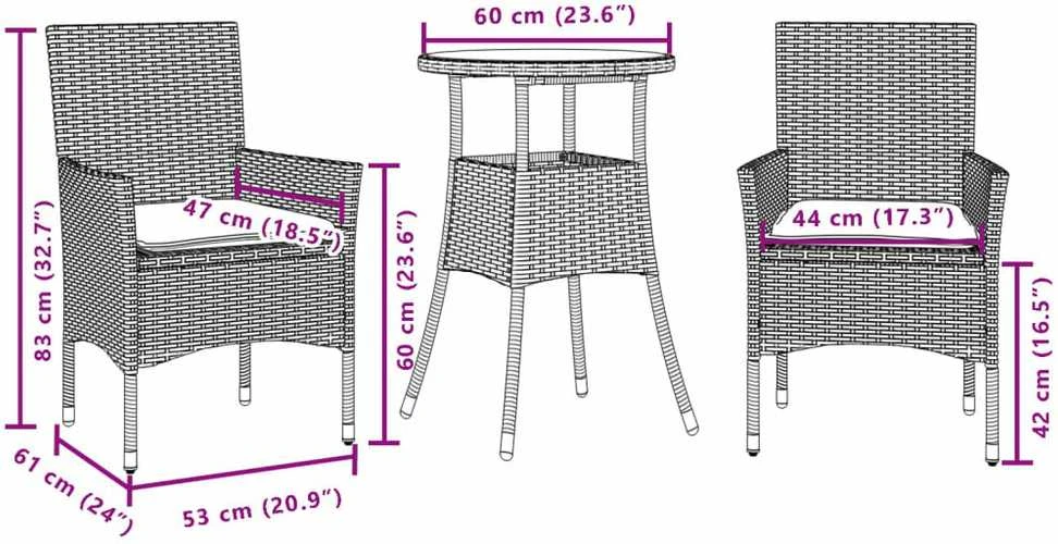 Lauko baldų komplektas Sodo komplektas, 3 dalių, smėlio, poliratanas ir stiklas