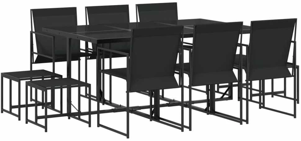 Lauko baldų komplektas Sodo komplektas, 11 dalių, juodas, tekstilenas