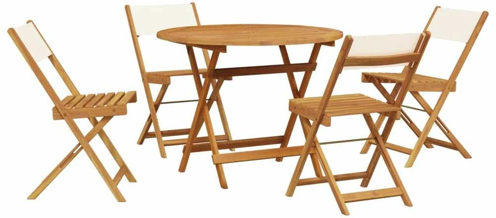 Lauko baldų komplektas Sodo komplektas, 5 dalių, kreminė/balta, audinys ir mediena