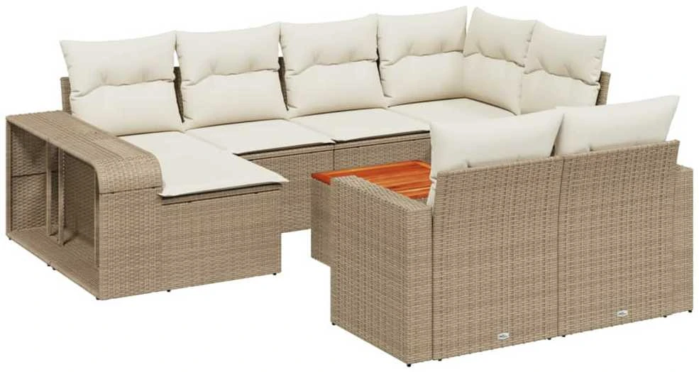 Sofa Sodo komplektas su pagalvėlėmis, 11 dalių, smėlio, poliratanas