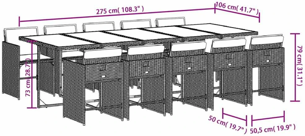 Lauko baldų komplektas Sodo komplektas su pagalvėlėmis, 11 dalių, juodas, poliratanas