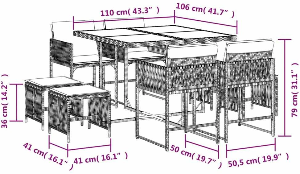 Sofa Sodo komplektas su pagalvėlėmis, 9 dalių, smėlio, poliratanas