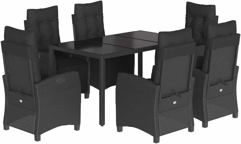 Lauko baldų komplektas Sodo komplektas su pagalvėlėmis, 7 dalių, juodas, poliratanas