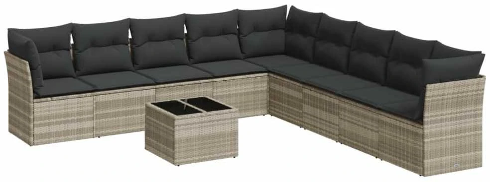 Sofa Sodo komplektas su pagalvėlėmis, 10 dalių, pilkas, poliratanas