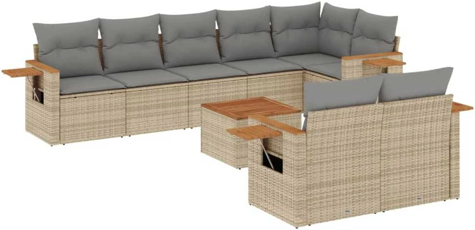 Sofa Sodo komplektas su pagalvėlėmis, 9 dalių, smėlio, poliratanas