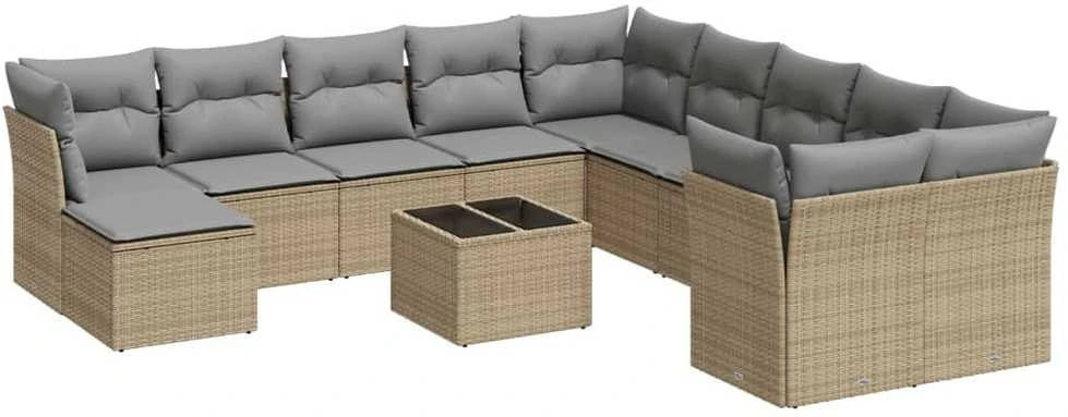 Sofa Sodo komplektas su pagalvėlėmis, 12 dalių, smėlio, poliratanas