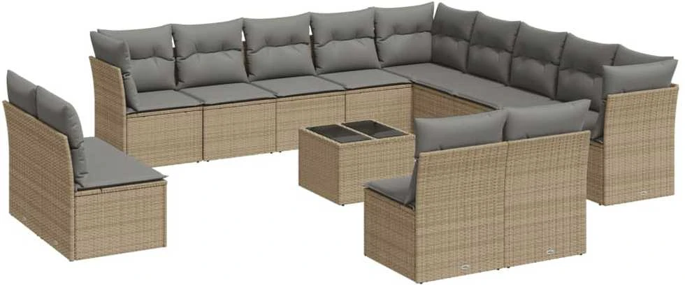 Sofa Sodo komplektas su pagalvėlėmis, 14 dalių, smėlio, poliratanas