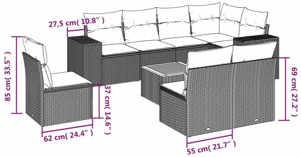 Sofa Sodo komplektas su pagalvėlėmis, 9 dalių, juodas, poliratanas