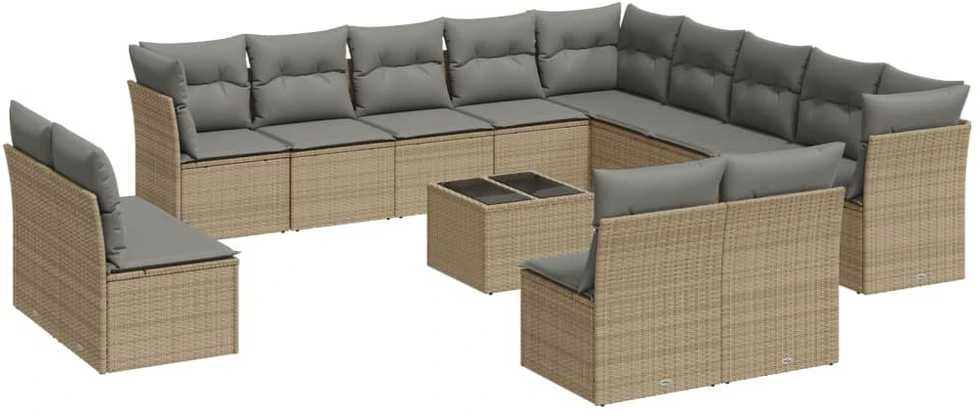 Sofa Sodo komplektas su pagalvėlėmis, 14 dalių, smėlio, poliratanas