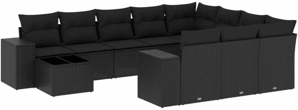Sofa Sodo komplektas su pagalvėlėmis, 11 dalių, juodas, poliratanas