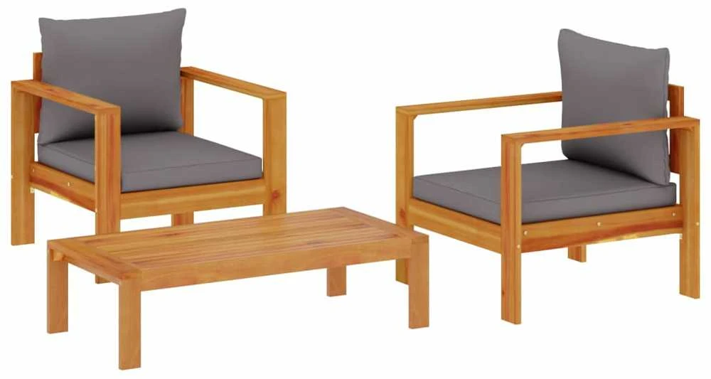 Lauko baldų komplektas Sodo komplektas su pagalvėlėmis, 3 dalių, akacijos masyvas