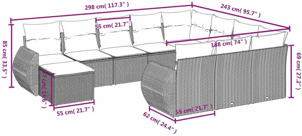 Lauko baldų komplektas Sodo komplektas su pagalvėlėmis, 11 dalių, smėlio, poliratanas