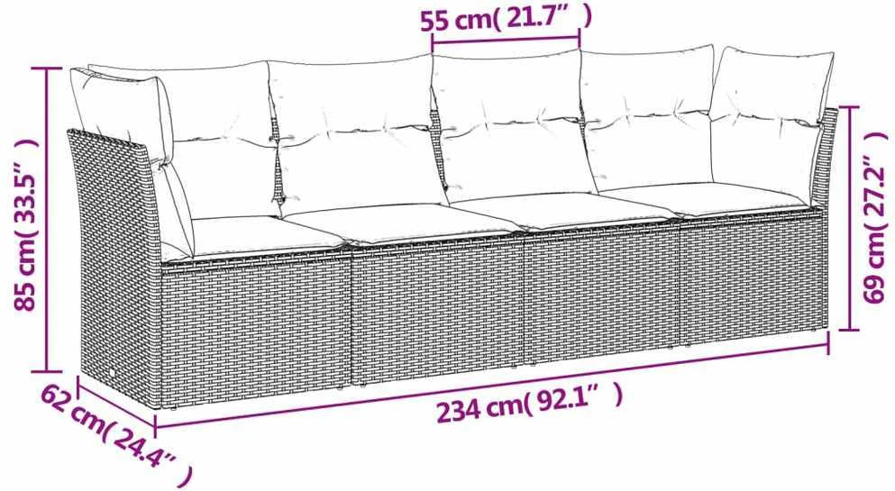 Lauko baldų komplektas Sodo komplektas su pagalvėlėmis, 4 dalių, juodas, poliratanas