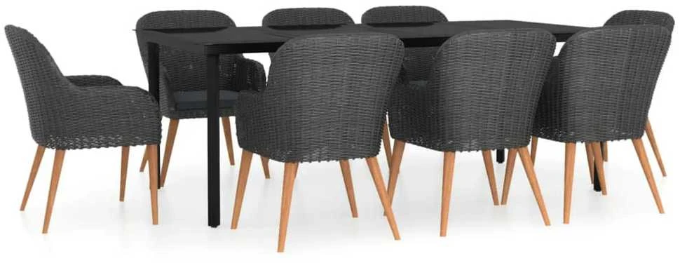 Lauko baldų komplektas Sodo komplektas su pagalvėlėmis, 9 dalių, juodas