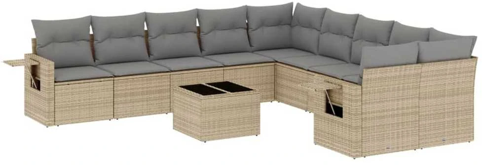 Sofa Sodo komplektas su pagalvėlėmis, 11 dalių, smėlio, poliratanas