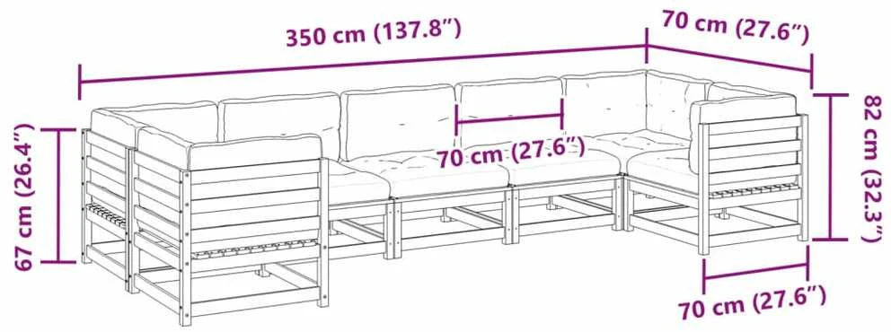 Lauko baldų komplektas Sodo komplektas su pagalvėlėmis, 7 dalių, vaško rudas, pušis