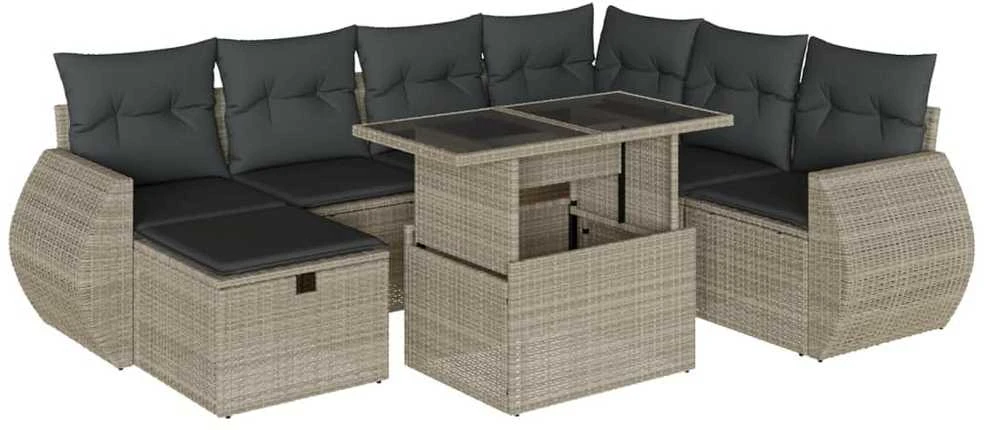 Sofa Sodo komplektas su pagalvėlėmis, 8 dalių, pilkas, poliratanas