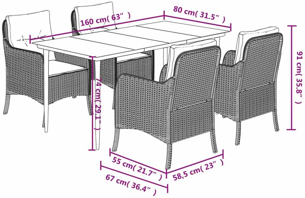 Lauko baldų komplektas Sodo komplektas su pagalvėlėmis, 5 dalių, juodas, poliratanas
