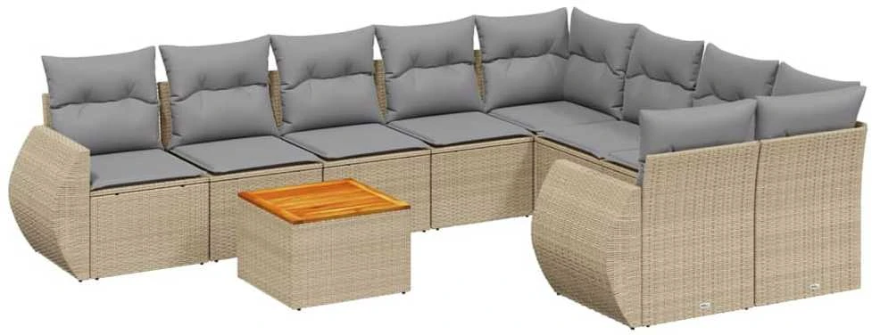 Sofa Sodo komplektas su pagalvėlėmis, 9 dalių, smėlio, poliratanas