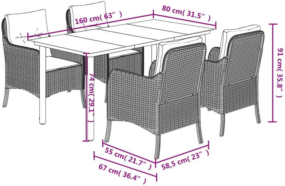 Lauko baldų komplektas Sodo komplektas su pagalvėlėmis, 5 dalių, smėlio, poliratanas