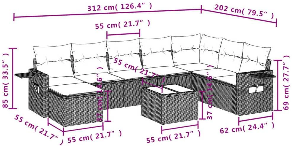Sofa Sodo komplektas su pagalvėlėmis, 9 dalių, smėlio, poliratanas