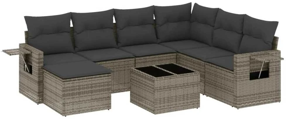 Sofa Sodo komplektas su pagalvėlėmis, 8 dalių, pilkas, poliratanas