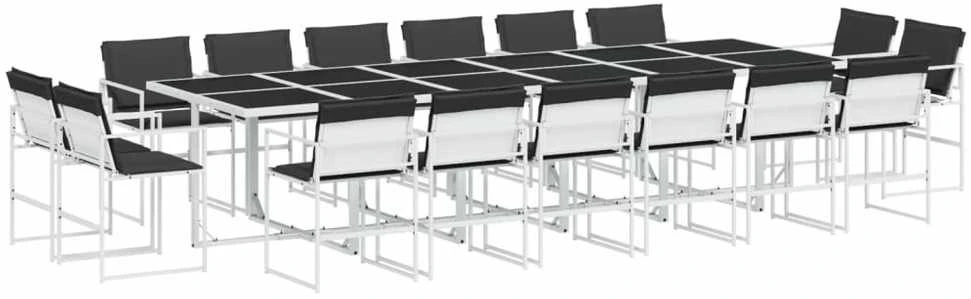 Lauko baldų komplektas Sodo komplektas su pagalvėlėmis, 17 dalių, baltas, tekstilenas