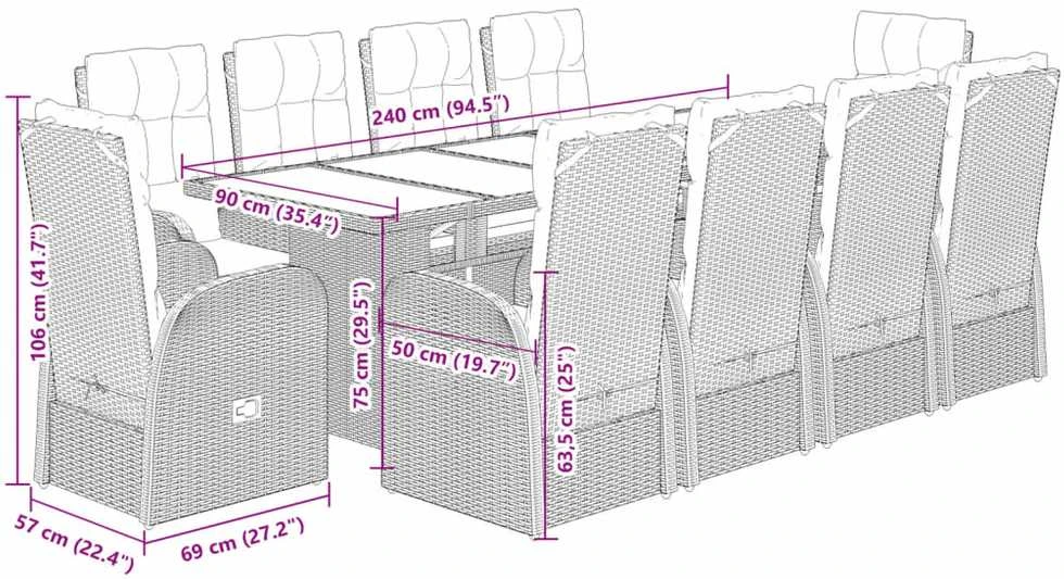Sofa Sodo komplektas su pagalvėlėmis, 11 dalių, juodas, poliratanas