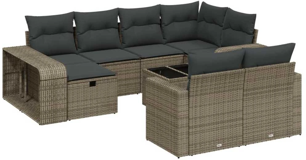Sofa Sodo komplektas su pagalvėlėmis, 11 dalių, pilkas, poliratanas