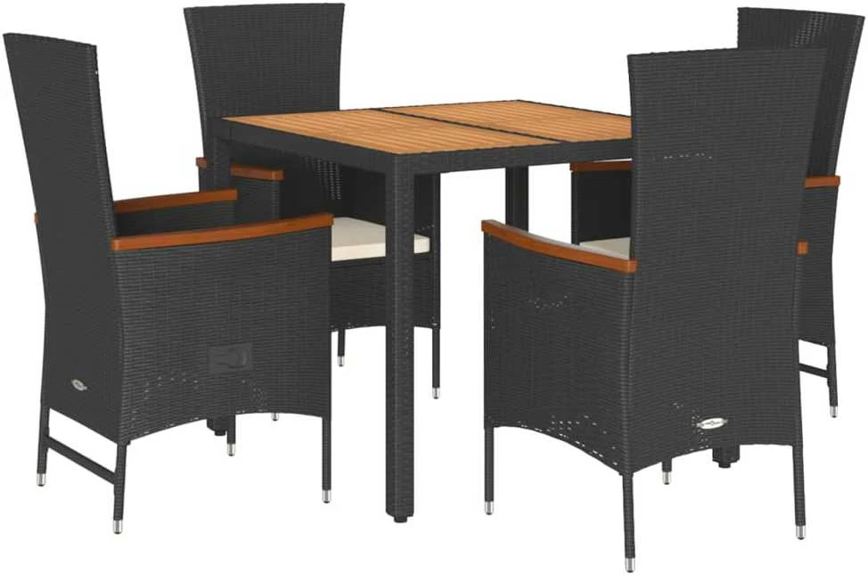 Lauko baldų komplektas Sodo komplektas su pagalvėlėmis, 5 dalių, juodas, poliratanas