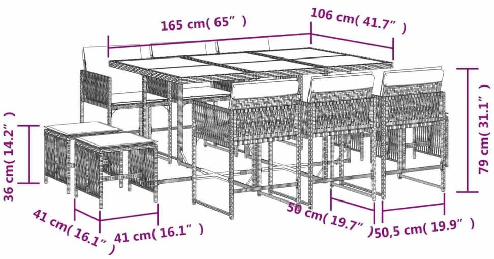 Lauko baldų komplektas Sodo komplektas su pagalvėlėmis, 11 dalių, juodas, poliratanas