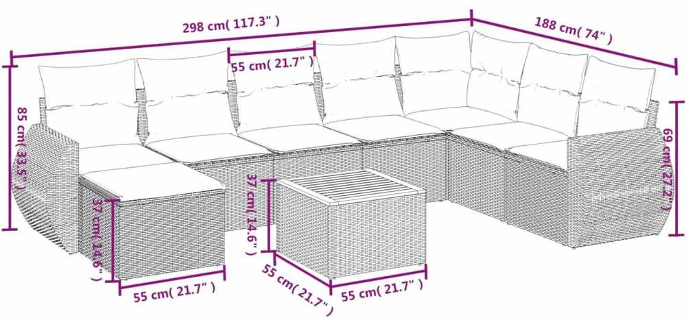 Sofa Sodo komplektas su pagalvėlėmis, 9 dalių, smėlio, poliratanas