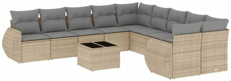 Sofa Sodo komplektas su pagalvėlėmis, 11 dalių, smėlio, poliratanas